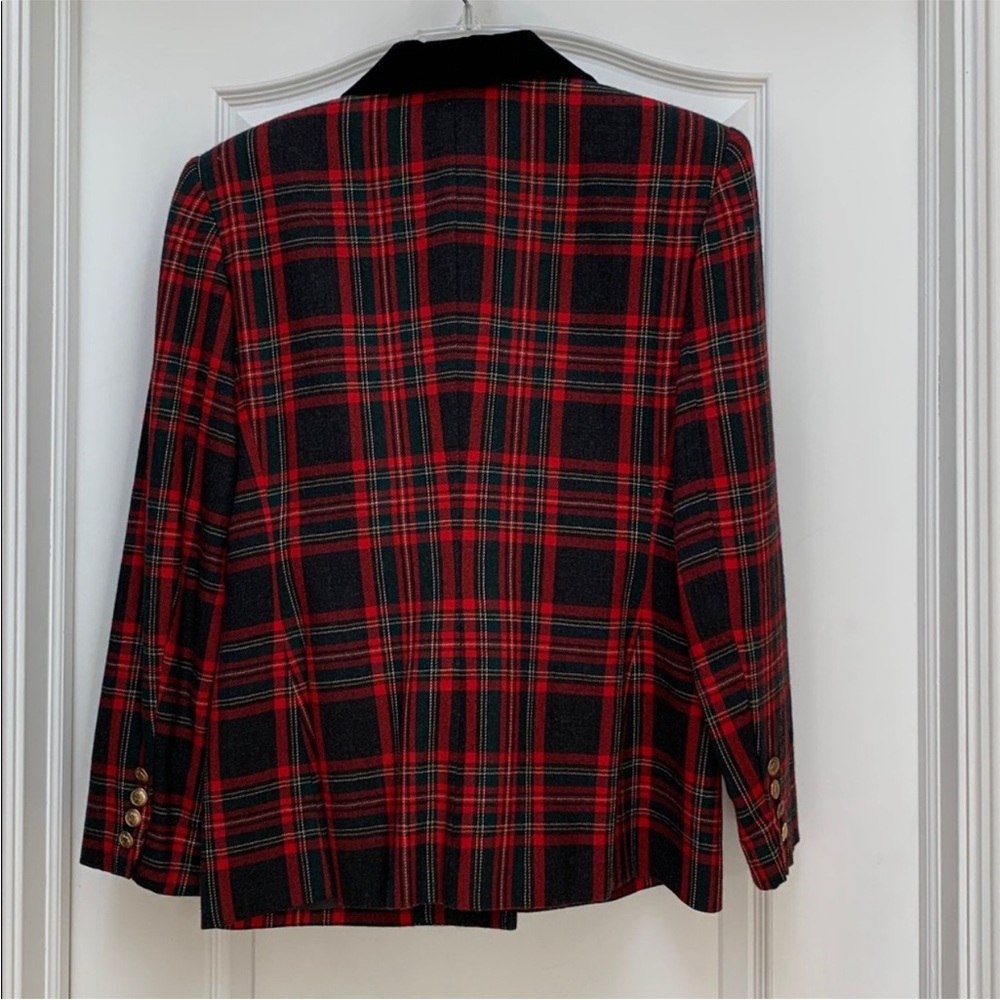 Ralph Lauren Holiday Vintage Tartan Plaid Red Jacket Gold w/ Black Velvet Collar - Picture 8 of 15